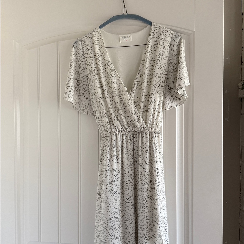 Sienna Sky Classic cream black polka dot dress.